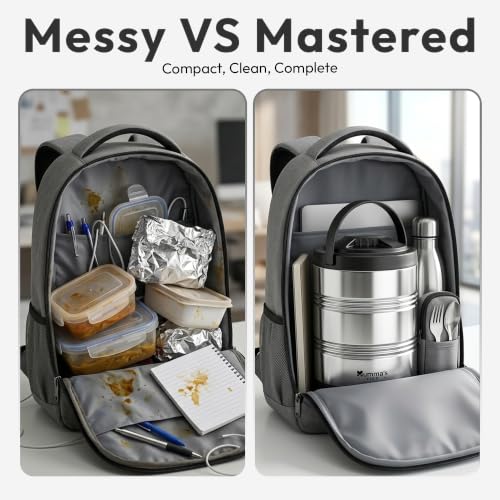 Image of Mumma's LIFE Lunch Box Steel Stainless | 5 Container Multipurpose Dishwasher Safe Tiffin Box for Office Use & School | Silver Finish Meal Carrier for Daily Use