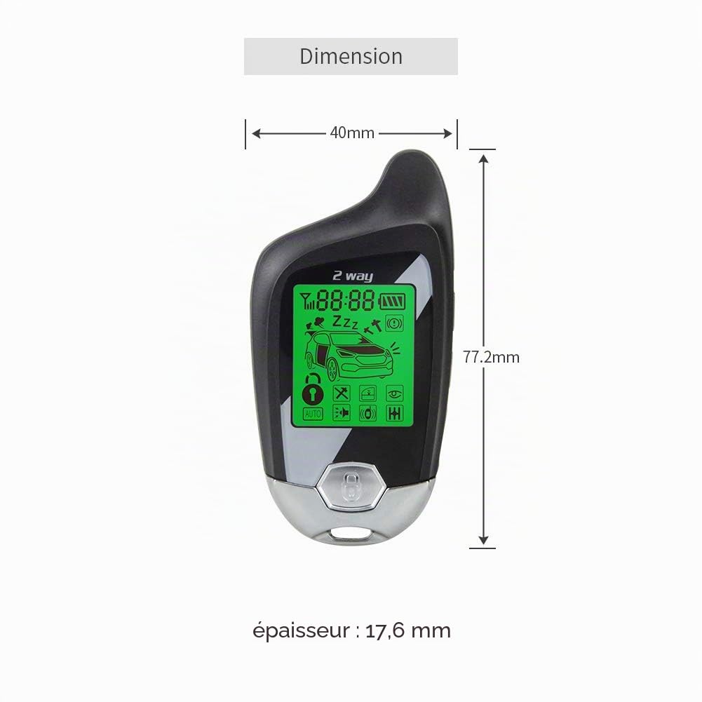 EASYGUARD Système d'alarme de voiture à 2 voies EC203 avec écran LCD, capteur à ultrasons et capteur de choc CC 12 V
