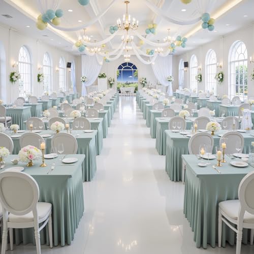 Image of Outpain Dusty Green Spandex Table Clothes for 6 Foot Rectangle Tables-2Pack 6FT Spandex Fitted Table Cover, Wrinkle Free Tablecloths with Skirt for Parties, Wedding, Birthday, Banquet, Festival