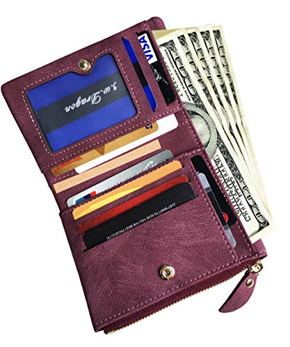 PofeeXIO Womens Wallets Small Rfid Ladies Bifold Wallet With Zipper Coin Pocket,Mini Purse Soft Compact Thin (wine Red)3