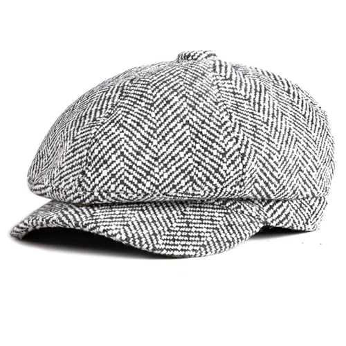 Image of The Tie Hub Wool Flat Cap for Men & Women | Adjustable Vintage Newsboy Gatsby Hat for Casual, Travel, Outdoor | Free Size Herringbone Ivy Style Cap