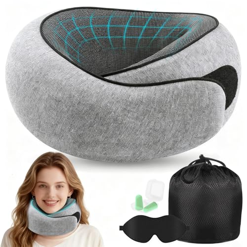 Kazaigou Coussin de Voyage – Oreiller de Voyage Ergonomique en Mousse Mémoire, Compact et Confortable pour Avion, Train et Voiture