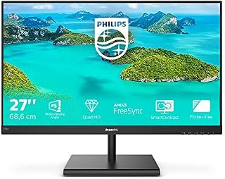 Philips 275E1S - 27 Inch QHD Monitor,75Hz, 4ms, IPS, AMD FreeSync, FlickerFree, SmartImage (2560 x 1440, 250 cd/m², HDMI/VGA/DP)