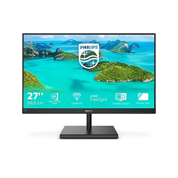 Philips 275E1S/00- Monitor de 27" QHD (2560x1440, IPS, 16:9, DSUB, HDMI, Displayport 1x1.2, 75Hz, 4ms, 250 cd/m, FlickerFree), negro