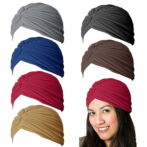 Wisebom 6 Piezas Turbante Africano para Mujer, Gorro de Turbante Africano, Suave con Nudo Preatado Turbante para Pérdida de Pelo Mujeres y Niñas