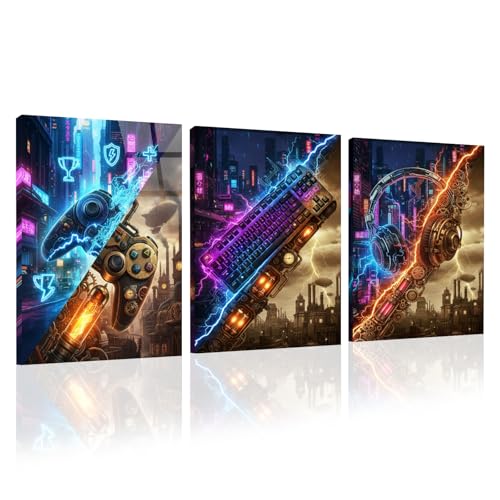 hocadon 3 Piezas Cuadros Gamer con Marco 30x40 Estilo Punk