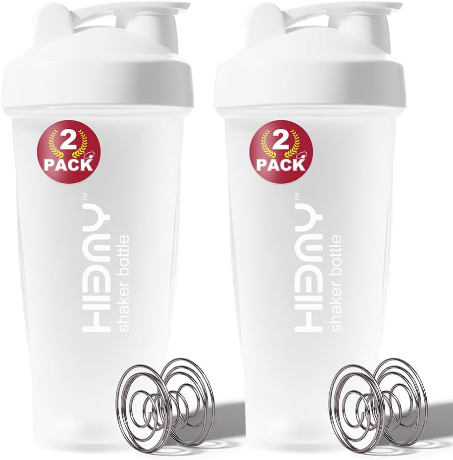 [ 2 Pack 800 ml / 28 OZ Protein Shaker Bottles for Protein Mixes, 2 x Whisk Ball | Shaker Cups for Protein Shakes | BPA Free, 100% Leak Proof, No Smell | Protein Shake Bottle (A) Black/White