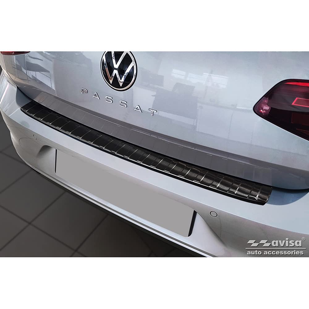 Avisa Schwarz Edelstahl Heckstoßstangenschutz Kompatibel Mit Volkswagen Passat Limousine 2014-2019 & Fl 2019-2023 'Ribs'