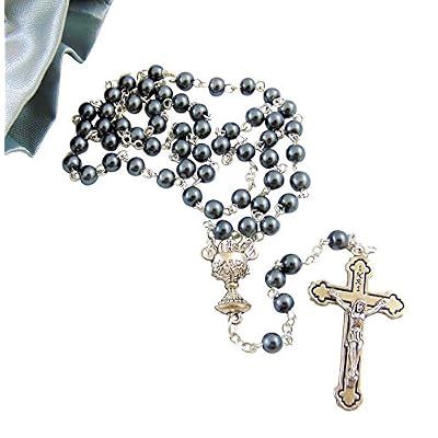 Westmon Works First Holy Communion Rosary Beads with Metal Crucifix & Center for Him Deluxe Set with Gift Bag