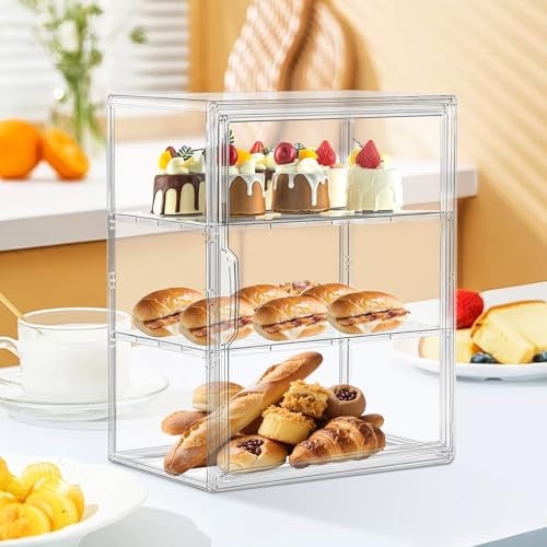 Image of Pastry Display Case, 3 Layers Clear Bread Box for Kitchen Countertop