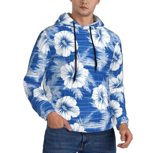 Hoodies For Men - Hawaiian Hibiscus Blue Print Long Sleeve Casual Men'S Hoodies & Sweatshirts Pullover With Pocket