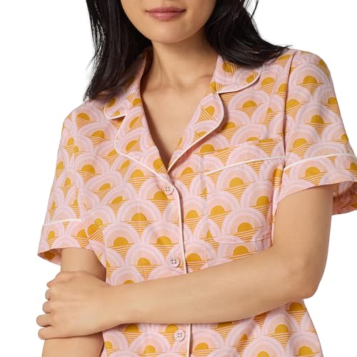 Image of Bed Head PJs Women's Short Sleeve Woven Cotton Sateen Shorty Pajama Set - Organic, Soft, Lightweight, Classic Fit Sleepwear