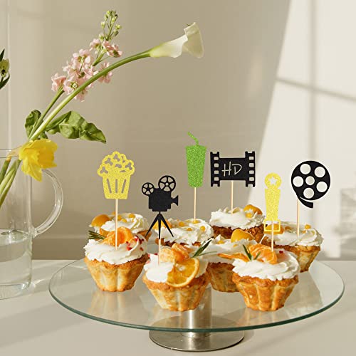 Arthsdite 48Pcs Movie Cupcake Toppers Movie Night Roll Camera Drinks Trophy Popcorn Cupcake Picks For Hollywood Film Theme Baby Shower Kids Birthday Party Cake Decorations Supplies #TOP5