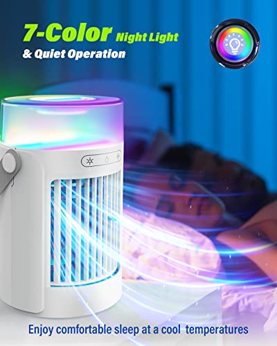Portable Air Conditioners, Quiet Evaporative Air Cooler With 3 Speeds, 7 Colors Night Light Cooling Fan For Personal Space, Lightweight Mini Air Conditioner Portable For Room, Bedroom And Office #TOP3