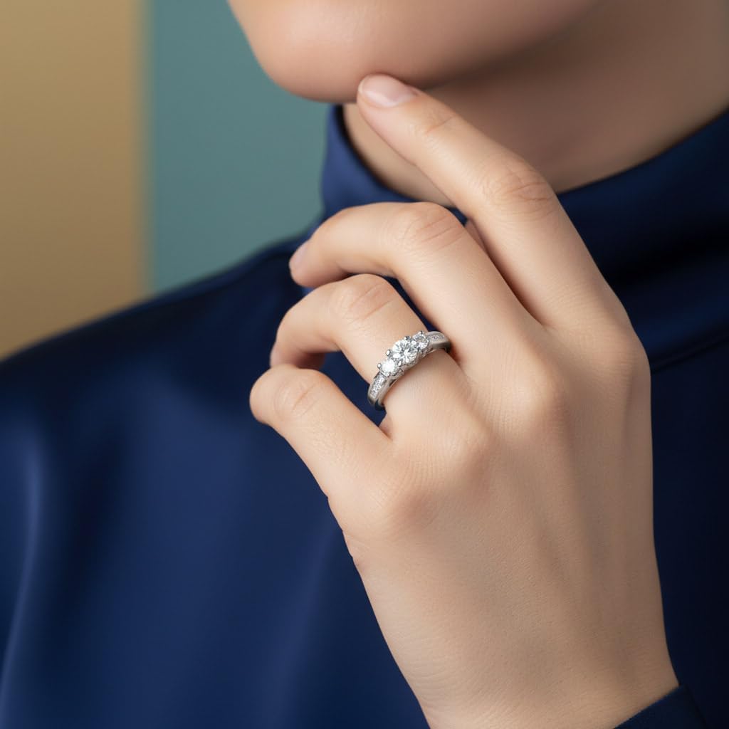 1/2 Carat 3-Stone Diamond Engagement Ring Band in 14K Gold
