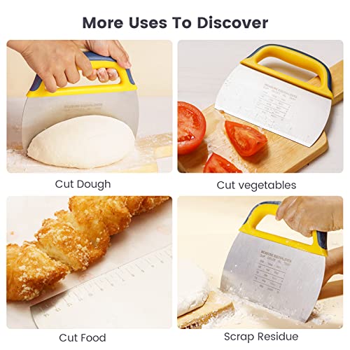 Nax Caki Multi-Purpose Stainless Steel Bench Scraper & Chopper With Grip,Great As Pastry Scraper, French Fry,Pizza And Dough Kitchen Cutter,Yellow #TOP6