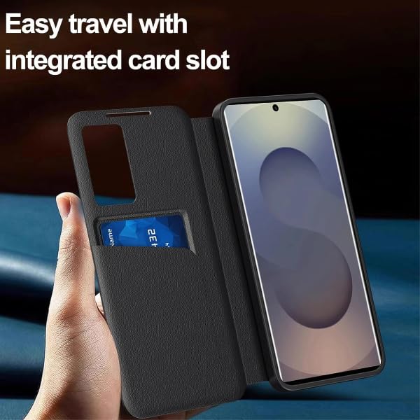 Image of Smart View Wallet Case for Samsung Galaxy S25 Ultra - Premium PU Leather Flip Cover with Mini Display Window, Internal Card Slot. (Black, Samsung Galaxy S24 Ultra)