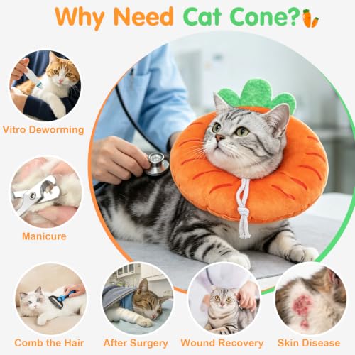 Image of BEAUTYZOO Cat Cone Collars Soft, Cat Donut Recovery E Collar After Surgery | Kitten Neck Pillow to Stop Licking, Plush for Wound Healing, Adjustable Elizabeth Cone for Small Dogs, Orange Carrot S