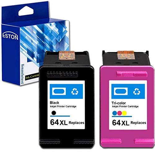 ESTON Remanufactured Replacements for HP 64XL Black & Tri-Color Ink Cartridges, 2 Cartridges (N9J91AN N9J92AN) for HP Envy Photo 6252 6255 6258 7155 7158 7164 7855