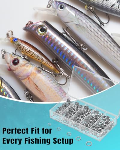 Image of Pawfly 250 Pcs Split Rings and Split Ring Pliers Kit for Fishing | 5 Sizes Fishing Split Rings & Fishing Pliers, Fishing Lure Connectors, Stainless Steel Split Rings for Saltwater & Freshwater