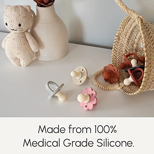 Soothipop Silicone Pacifier Teething Toys for Babies 0-6 Months 12, 18 Months - Pacifier Shaped Baby Teether, Soft Teething Pacifiers for Babies Baby Teething Relief Flower (Silver Gray) - Thumbnail 7