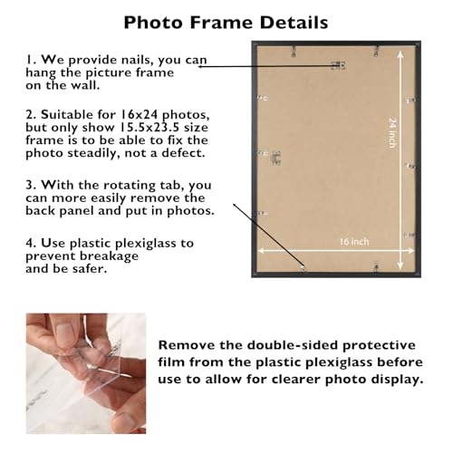 Image of JCJMY 16x24 Picture Frame for Poster Photo Picture and 40x60 cm Canvas, Horizontal and Vertical Formats for Wall Hanging, 16 x 24 Wall Gallery Photo Frame for 16 by 24 Photos Posters, Black