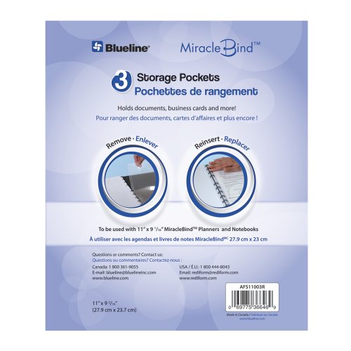 Blueline Miraclebind Storage Pockets, 11 x 9.06 Inches, Set of 3 (AFS11003R)