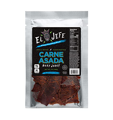 El Jefe Carne Asada 7oz Beef Jerky - Authentic Mexican Style Slab Jerky Handcrafted in Small Batches for a Bold Hispanic Flavor El Jefe Carne Asada 7oz Beef Jerky - Authentic Mexican Style Slab Jerky Handcrafted in Small Batches for a Bold Hispanic Flavor