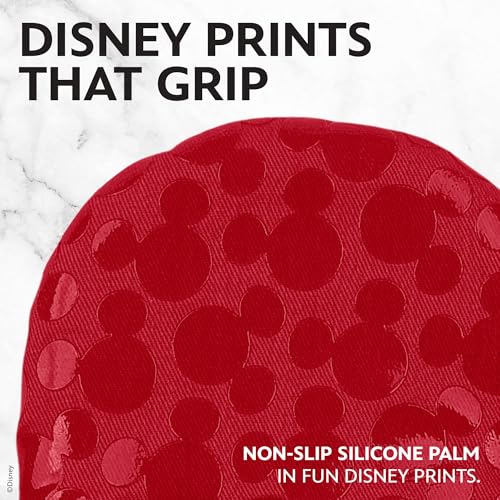 Image of Disney Mickey & Minnie Mini Oven Mitts, 2-Pack, Heat Resistant 450F | Compact 5.5 inchx7.5 inch pot holders for kitchen, printed silicone offers non-slip grip, ambidextrous, hand wash or spot clean
