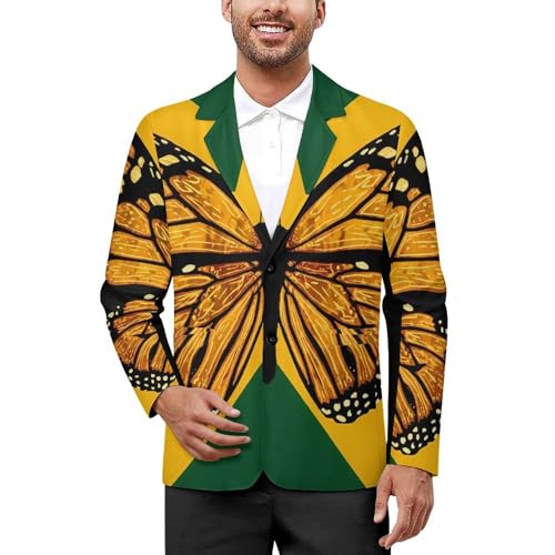 Jamaican Flag Butterfly Men's Blazer Printed Button Suit Jacket Slim Sport Coat Blazers