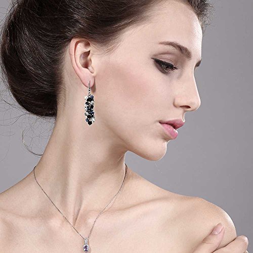Gem Stone King 2 Inch Black and Silver Cluster Faceted Crystal Dangle Hook Earrings For Women3