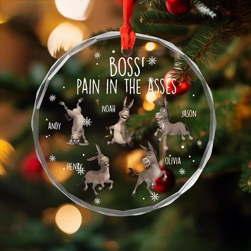 Boss' Pain in The Asses Ornament - Personalized Glass Ornament for Boss Funny, Holiday Decoration...