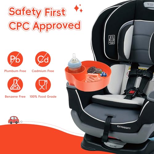 Image of [2 Packs] Kids Car Seat Tray, Travel Tray with Cup Holder for Toddler Baby, Kids Car Seat Food Snack Organizer for Road Trip, Stroller snack Organizer Travel Must Haves Toddler Must Haves (Orange)