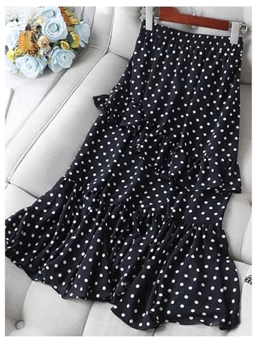 WDIRARA Women's Polka Dots Ruffle Long Skirt Vintage Elastic Waist A Line Flowy Skirts3