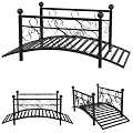 Garden Path Foot Arch Bridge, Outdoor Decorative Black Iron with Patterned Guardrails and Round Iron Ball Flat Top Handrail for Pond, Yard & Backyard Landscaping, 4FT (with Round Iron Balls)