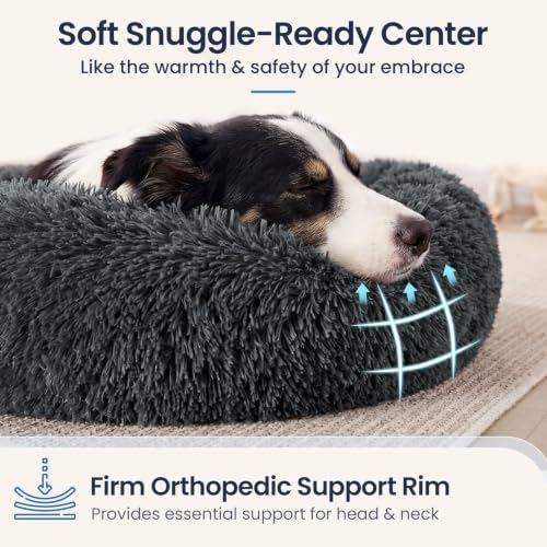Image of JOLLYVOGUE Calming Washable Dog Beds Large Sized Dog, 36Inch Donut Large Dog Bed with Removable Cover, Anti-Slip Round Fluffy Faux Fur Bed, Fits up to 80 lbs Pets, Dark Grey