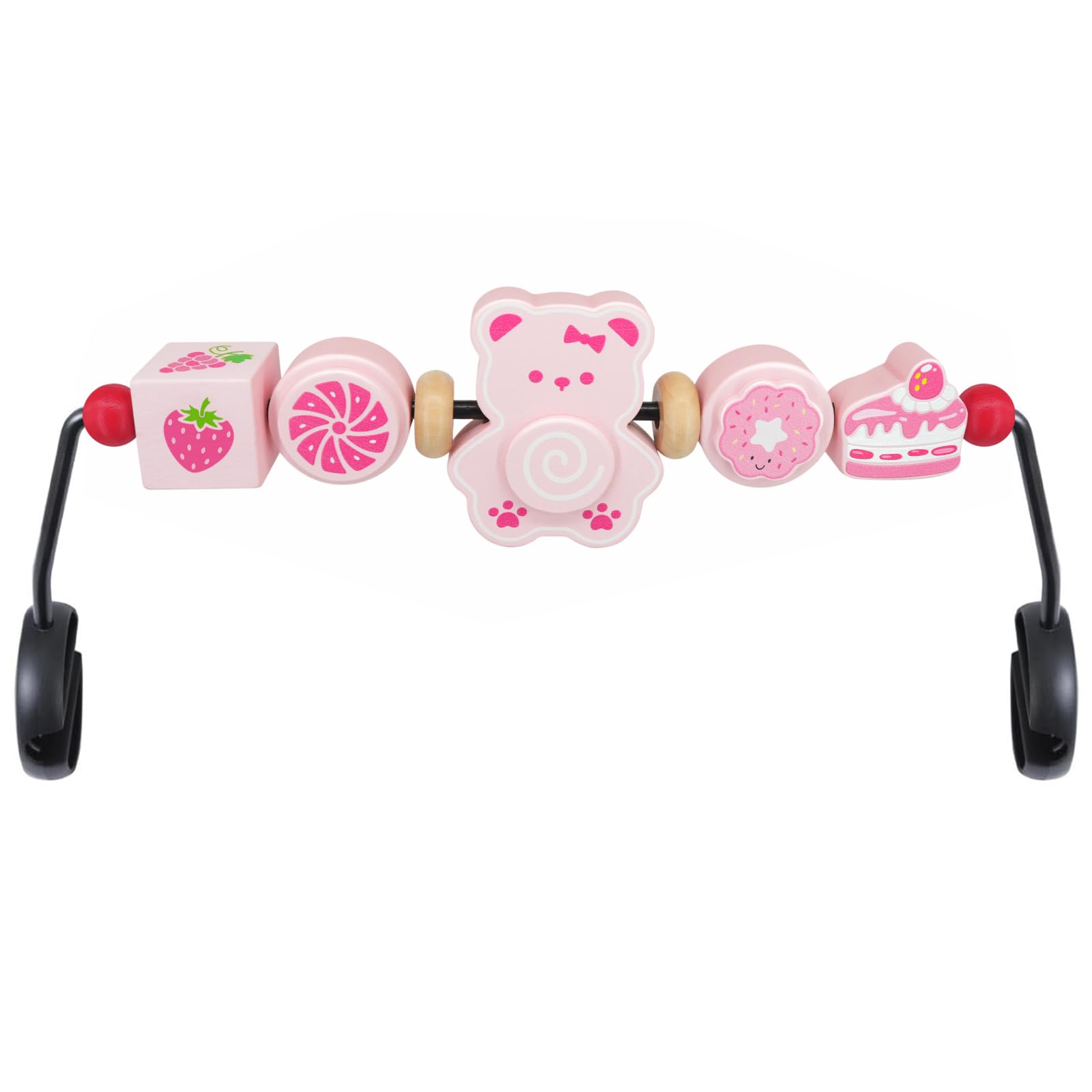 iGRATENS Baby Bouncer Toy Bar, Adorable Pink Elements Wooden Toy for Bouncer Soft & Bliss, Easy to Attach and Remove, Child-Friendly Materials, Special Design for Baby Girls, Bear & Fruit Cake — image 1