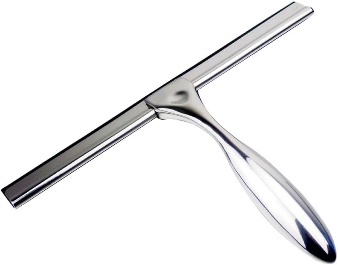 Shower Squeegee,Stainless Steel Shower Squeegee with Non Slip Handle for Effortless Glass Tile Mirror Cleaning Heat Cold Resistant Rubber Wiper for Home Bathroom Use