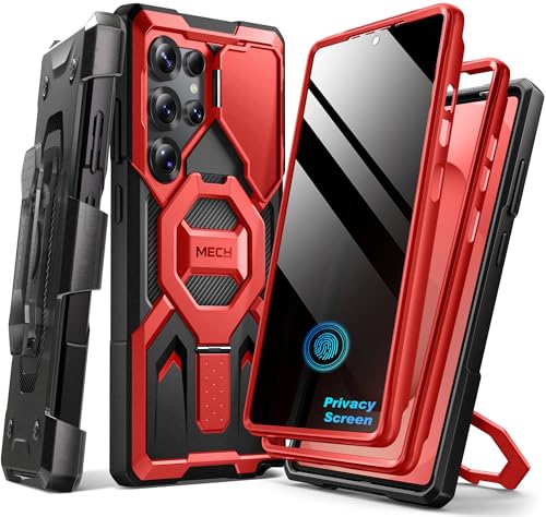 Coque S25 Ultra rouge blindée avec support aimanté et vitre de confidentialité