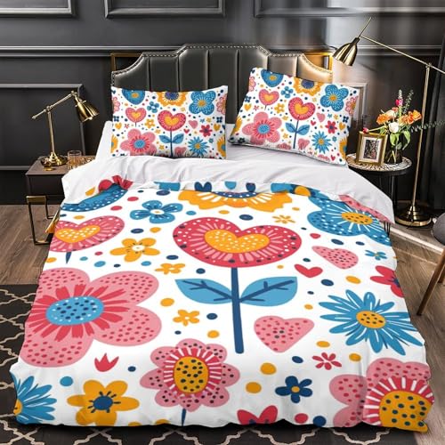 Parure de lit 3D fleurs housse de couette 140x200cm fermeture éclair microfibre