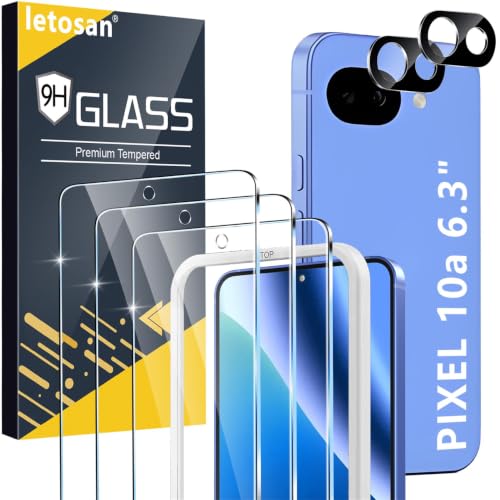 letosan 3 Pack for Google Pixel 10a Screen Protector Tempered Glass + 2 Pack Camera Lens Protector, Military Grade Shatterproof, 9H Hardness, Fingerprint Unlock,Case Friendly 6.3 Inch - image 1