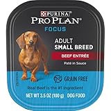 Purina Pro Plan Grain Free, High Protein Small Breed Pate Wet Dog Food, FOCUS Beef Entree in Sauce - (12) 3.5 oz. Trays