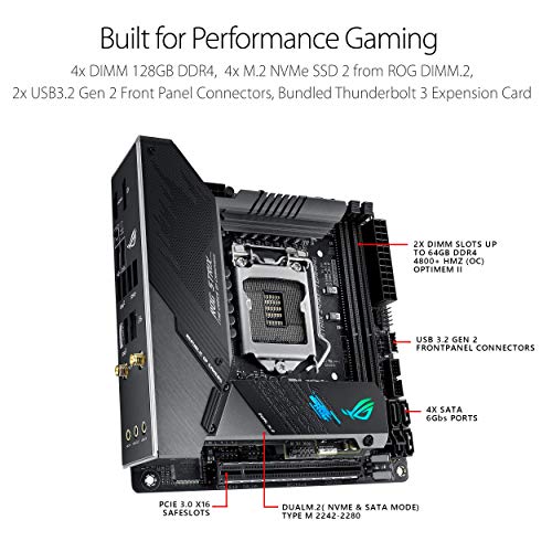 Image of ASUS Rog Strix Z490-I Gaming Z490 Wifi 6 Lga 1200 (Intel 10Th Gen) Mini ITX Motherboard 8+2 Power Stages, Ddr4 4800, Intel 2.5 Gb Ethernet, Usb 3.2 Front Panel Type-C, Hdmi 2.0A, Aura Sync