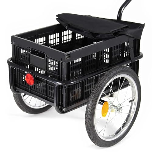 Wiltec Fahrrad Lastenanhänger 145x57,5x73 cm bis 50 kg, Fahrradanhänger mit Transportkiste, Schnellkupplung und Luftreifen, Handwagen Anhänger für Fahrrad