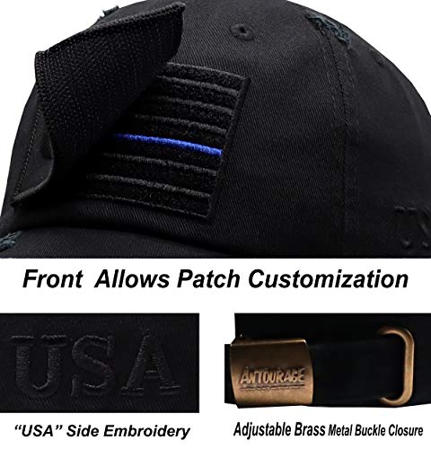 Image of Antourage American Flag Unisex Baseball Hat for Men and Women | USA Flag Mesh Snapback Flat Visor Cap + 2 Patriotic Patches