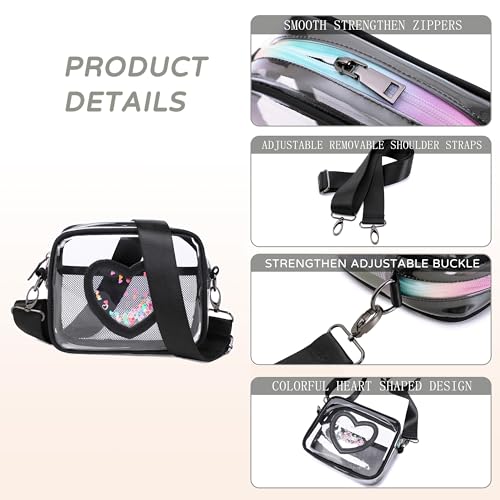 Clear Cross body Bag for Women Girls Stadium Approved Kids Purse Heart Shaped Toddlers Wallet Small Box Coin Pouch4