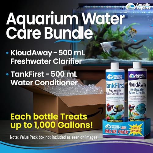 Image of Aquatic Experts Aquarium Water Care Bundle - TankFirst Water Conditioner + KloudAway Water Clarifier, Freshwater Fish Tank Treatment Set, 500 mL Each