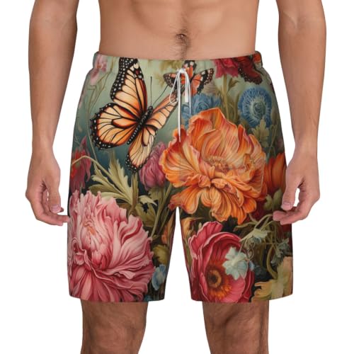 Short de bain homme fleurs et papillons léger pour la plage