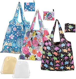 NINVVS 3 Pcs Foldable Shopping Handbags and 2 Pcs Storage Bags, Reusable Shopping Bags, Environmentally Friendly Foldable Portable Shopping Bags for Daily Grocery Shopping