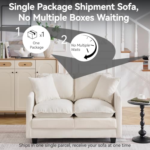 Image of 51'' Cloud Loveseat Couch, Love Seats Cloud Sofa with 2 Throw Pillows, Modern 2 Seater Sectional Couches with Deep Seat, Modular Sofas for Living Room, Bedroom, Small Apartment, Beige